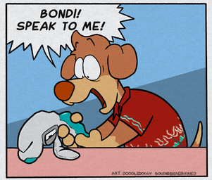 deflated_inflatable deflation duo holding_another jaw_drop male panicked_look panicking pool_toy speech_bubble toony doodledoggy deflated_garfield bondi_(braeburned) doodle_(doodledoggy)