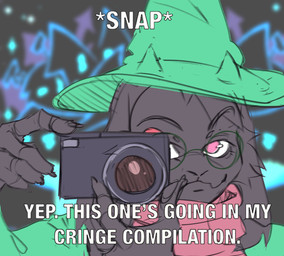 2_horns 5_fingers anthro camera cheek_tuft clothed clothing detailed_background eyewear facial_tuft fingers floppy_ears fur glasses green_clothing green_eyewear green_glasses green_hat green_headwear grey_body grey_fur hat headgear headwear holding_camera holding_object horn humor looking_at_viewer male pink_eyes round_glasses scarf solo text tuft wearing_glasses wearing_hat white_text strawberry_lynx caught_in_4k deltarune undertale_(series) ralsei bovid caprine goat mammal 2022 absurd_res colored_sketch english_text guide_lines hi_res meme reaction_image sketch