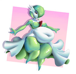 3_fingers belly breasts deep_navel female fingers green_hair hair navel navel_piercing obese overweight overweight_female piercing solo thick_thighs malachi21148 nintendo pokemon gardevoir generation_3_pokemon pokemon_(species) 2026 absurd_res hi_res