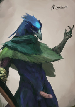 abs backsack balls beak erection feathers feet genitals male penis poncho_only scales solo talons toes vein veiny_penis gaertan asurii_(character) animal_humanoid avian avian_humanoid humanoid 2026 digital_drawing_(artwork) digital_media_(artwork) digital_painting_(artwork) hi_res painting_(artwork) shaded