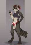 absurd_res anthro bedroom_clothing canada canadien clothing disgusted_expression fluffy fluffy_tail full-length_portrait fur hair hi_res male mammal muscular muscular_anthro muscular_male portrait procyonid raccoon red_hair rexouium rintrash solo tail underwear