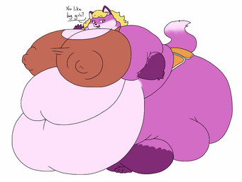 3_toes 5_fingers anthro areola athletic_wear barefoot belly big_areola big_belly big_breasts big_butt big_nipples biped black_eyes black_nose blonde_hair bottomwear breasts brown_clothing butt clothing crop_top dialogue ear_markings eyebrows eyelashes facial_markings feet female fingers flabby_arms front_view fur gloves_(marking) gradient_fur gym_bottomwear gym_shorts hair head_markings huge_areola huge_belly huge_breasts huge_butt huge_hips huge_nipples huge_thighs hyper hyper_areola hyper_belly hyper_breasts hyper_butt hyper_hips hyper_nipples hyper_thighs leg_markings looking_at_viewer love_handles markings midriff morbidly_obese morbidly_obese_anthro morbidly_obese_female multicolored_body multicolored_clothing multicolored_fur navel nipple_outline nipples obese obese_anthro obese_female orange_clothing overweight overweight_anthro overweight_female pink_body pink_fur puffy_areola puffy_nipples purple_body purple_fur question shirt shorts smile socks_(marking) solo standing tail text thick_thighs three-quarter_view tight_clothing toes topwear two_tone_clothing white_body white_clothing white_fur wide_hips batspid2 eva_(batspid2) canid canine fox mammal 2018 4:3 digital_drawing_(artwork) digital_media_(artwork) english_text flat_colors full-length_portrait portrait