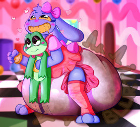 3_toes 4_fingers accessory ambiguous_gender anthro big_diaper blush blush_lines bodily_fluids bow_ribbon character_plushie checkered checkered_floor clothed clothing colored_nails crouching detailed_background diaper doorway dress drooling ears_down excessive_feces eyelashes feces feet fingerless_gloves fingernails fingers fur glistening glistening_eyes gloves hair_accessory hair_bow hair_ribbon handwear heart_symbol horizontal_pupils hug hugging_object hugging_plushie hyper hyper_feces hyper_soiling inside legwear looking_pleasured looking_up nails pink_bow pink_clothing pink_shirt pink_topwear pivoted_ears plushie pooping pupils purple_body purple_ears purple_fingernails purple_fur purple_nails red_clothing red_dress red_legwear red_thigh_highs ribbons saliva sharp_fingernails sharp_nails shirt smile soiled_diaper soiling soiling_diaper solo sound_effects teeth thigh_highs three-quarter_view toes topwear unclean_diaper used_diaper using_diaper vowelless vowelless_sound_effect wearing_diaper wetness_indicator wide_grin wide_smile yellow_sclera yellow_teeth law_azure glitch_productions the_amazing_digital_circus jax_(tadc) ribbit_(tadc) lagomorph leporid mammal rabbit full-length_portrait portrait redraw trans_(lore) trans_woman_(lore)