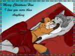 anthro bed bedding biped blanket cuddling duo feral fur furniture green_tongue grey_body grey_fur holidays licking love male on_bed orange_body orange_fur pillow quadruped romantic romantic_couple text tongue tongue_out sessinoga christmas rommy_winterlight shin_lehra canid canine canis fox mammal wolf 4:3 english_text