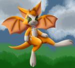 feet female fur green_eyes looking_at_viewer multicolored_body multicolored_fur plant simple_background solo toes tree tuft two_tone_body two_tone_fur wings orangestheasd dust:_an_elysian_tail fidget_(elysian_tail) bat mammal nimbat