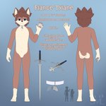 anthro belly blue_eyes brown_body brown_fur brown_hair collar featureless_crotch fur hair looking_at_viewer male melee_weapon pawpads solo sword tan_belly weapon jm-luxro canid canine canis mammal wolf absurd_res hi_res model_sheet