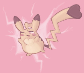 ahoge black_markings cheek_spots chest_tuft chibi ear_markings electricity eyelashes female feral fur hair head_tuft long_tail markings one_eye_closed open_mouth open_smile paws pink_background pink_eyes simple_background smile solo tail toony tuft wink yellow_body yellow_fur clockstops3am conditional_dnp nintendo pokemon generation_1_pokemon pikachu pokemon_(species) hi_res pink_theme