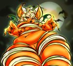 4_fingers anthro big_breasts black_lipstick black_nose breasts clothing colored_nails costume eyelashes female fingers genitals hair half-closed_eyes halloween_costume holidays legs_together lipstick looking_at_viewer low-angle_view makeup moon mummy_wrappings nails narrowed_eyes navel night outside overweight overweight_anthro overweight_female pussy short_hair slightly_chubby smile solo standing text thick_thighs white_hair wide_hips wraps mrfrogington halloween sega sonic_the_hedgehog_(series) rouge_the_bat ambient_bat bat mammal 2024 artist_name hi_res