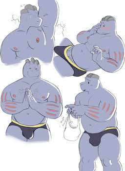5_fingers anthro armpit_musk blue_body blue_skin blush bodily_fluids bulge clapping clothed clothing embarrassed erection erection_under_clothing fingers genital_fluids genitals hand_on_face male musclegut muscular muscular_male navel nipples overweight overweight_anthro overweight_male penis penis_base precum precum_through_clothing red_stripes shopping_bag simple_background slightly_chubby slightly_chubby_male smile sniffing sniffing_own_armpit solo stripes sweat sweatdrop tenting underwear underwear_only wet wet_clothing tush_(artist) nintendo pokemon chonkers_(tush) generation_1_pokemon machoke pokemon_(species) absurd_res hi_res