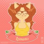 anthro big_breasts big_nipples breast_expansion breasts brown_hair clothed clothing dotted_background expansion eyewear female food fruit fur glasses grapefruit green_eyes hair huge_breasts lemon looking_at_viewer melon nipples one_eye_closed open_mouth orange_(fruit) pattern_background plant shirt simple_background smile solo text tongue topwear yellow_clothing yellow_shirt yellow_topwear galacticmichi katrina_fowler felid feline mammal 1:1 2019 digital_media_(artwork) low_res slideshow