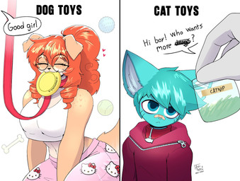 anthro ball band-aid band-aid_on_face band-aid_on_nose bandage bandage_on_face bandage_on_nose bdsm big_ears blue_body blue_eyes blue_fur blue_hair breasts catnip clothed clothed_anthro clothed_male clothing collar comparison crop_top cute_fangs dialogue disembodied_hand drugs duo eyes_closed eyewear fangs female floppy_ears freckled_face freckles frisbee frisbee_in_mouth fully_clothed fully_clothed_anthro fully_clothed_male fur glasses good_girl hair leash leashed_collar male orange_hair pajama_pants petplay roleplay round_glasses shirt tan_body tan_fur teeth tennis_ball text topwear arzy_parzy kuru_(kuru_tyan) canid canine canis domestic_cat domestic_dog felid feline felis mammal english_text hi_res