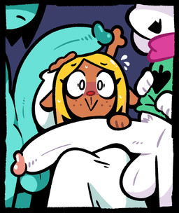 :> anthro antlers balls big_penis black_hair blonde_hair blue_background blue_body bodily_fluids bottomless brown_body cartoon_freckles cloak clothed clothed_female clothing erection eyelashes female freckled_face freckles fur genitals group hair horn huge_penis long_eyelashes looking_at_viewer male male/female nervous nervous_smile nervous_sweat nude nude_male open_mouth penis scarf simple_background smile standing sweat trio white_body white_eyes white_fur yopy deltarune undertale_(series) kris_dreemurr noelle_holiday ralsei bovid caprine darkner deer goat human mammal new_world_deer reindeer 2026 digital_media_(artwork) hi_res