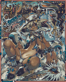 accessory adolescent anklet anthro antlers border bottomwear brown_body brown_fur clothed clothing fur gloves grey_hair hair handwear hood hooded_cape hooves horn jewelry kemono loincloth looking_at_viewer male multicolored_body multicolored_fur outside psychedelic red_border scut_tail short_tail sitting skimpy slim slim_anthro slim_male solo tail tan_body tan_fur two_tone_body two_tone_fur underwear wristband young young_anthro young_male moonshen deer mammal 2026 hi_res