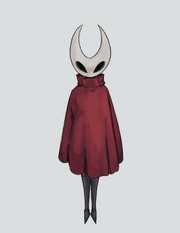 ambiguous_gender anthro black_body cloak clothing front_view grey_background mask red_cloak red_clothing simple_background solo wearing_mask khutokun hollow_knight_(franchise) team_cherry hornet_(hollow_knight) arthropod 2026 hi_res
