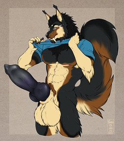 abs animal_genitalia animal_penis anthro balls big_balls big_penis bottomless bottomless_anthro bottomless_male canine_genitalia canine_penis clothed clothing clothing_lift erection eyewear fangs genitals glasses huge_balls huge_penis hyper hyper_balls hyper_genitalia hyper_penis knot knotted_penis male male_anthro muscular muscular_anthro muscular_male pecs penis sheath shirt shirt_lift simple_background solo standing tail teeth topwear wearing_glasses tanutanuki mythology bayzan canid canine canis domestic_dog german_shepherd herding_dog mammal mythological_canine mythological_creature pastoral_dog werecanid werecanine werecreature werewolf 2024 hi_res