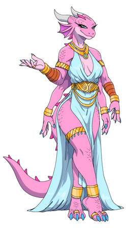 3_toes 4_arms anklet anthro armlet barefoot bracelet clothing countershading digit_ring dress eyelashes feet female gold_(metal) gold_jewelry horn jewelry long_eyelashes multi_arm multi_limb necklace pink_body pink_scales ring scales solo tail thighlet toe_ring toes zimakum lizard reptile scalie absurd_res digital_drawing_(artwork) digital_media_(artwork) hi_res