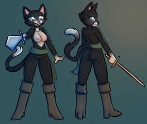 anthro boots breasts butt clothing female footwear genitals high_heeled_boots high_heels melee_weapon nude shoes solo sword tail weapon zanibuns dreamworks puss_in_boots_(franchise) kitty_softpaws domestic_cat felid feline felis mammal