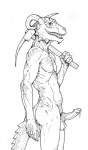 anthro balls erection foreskin genitals horn humanoid_genitalia humanoid_penis male nude partially_retracted_foreskin penis pickaxe simple_background solo tail tools white_background jamesthedoc bethesda_game_studios microsoft skyrim the_elder_scrolls derkeethus argonian scalie black_and_white hi_res monochrome