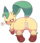 absurd_res anal_only anus blush bodily_fluids brown_sclera butt eeveelution feet female feral frown fur generation_4_pokemon genitals green_body green_tail hi_res humanoid_genitalia humanoid_genitalia_on_feral humanoid_pussy humanoid_pussy_on_feral leafeon looking_at_viewer looking_back looking_back_at_viewer mammal multicolored_body nintendo park_horang pawpads pokemon pokemon_(species) presenting presenting_hindquarters pussy pussy_tape quadruped raised_tail rear_view simple_background soles solo sweat tail tan_body tan_fur tape thick_thighs translucent white_background white_eyes wide_hips yellow_body yellow_fur