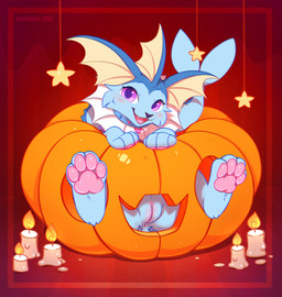 anus blue_body blue_collar blue_fur blue_tail blue_vulva candle collar ear_frill fangs female female_feral feral food frill_(anatomy) front_view fruit fur genitals head_crest head_frill humanoid_genitalia humanoid_vulva looking_at_viewer open_mouth open_smile pawpads pink_eyes pink_pawpads pink_tongue plant plump_labia pumpkin pupils purple_pupils simple_background smile solo tail teeth tongue vulva yellow_frill bloominglynx nintendo pokemon eeveelution generation_1_pokemon pokemon_(species) vaporeon digital_drawing_(artwork) digital_media_(artwork) hi_res