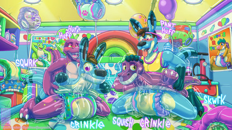 anthro balloon balloon_diaper blush bodily_fluids breath clothed clothing cum cum_in_diaper diaper duo ejaculation erection erection_in_diaper genital_fluids genitals holding_pool_toy holding_swim_ring inflatable inflatable_bed looking_pleasured male open_mouth panting pattern_diaper pool_toy poster_(object) pull-ups_(diaper) smile strategically_placed_hole swim_ring swim_ring_with_face tail unclean_diaper urine used_diaper wearing_diaper wet_diaper jimmyrumshot jimmyrumshot_(character) zoran animate_inanimate dinosaur kangaroo living_inflatable macropod mammal marsupial prehistoric_species reptile saurischian scalie theropod tyrannosaurid tyrannosauroid tyrannosaurus tyrannosaurus_rex hi_res
