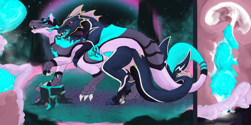 blue_claws blue_eyes blue_penis blue_tongue bodily_fluids cervical_penetration claws cum cum_in_uterus cum_in_vagina cum_inside cum_on_vulva cutaway deep_penetration dewclaw digitigrade dolphin_tail drooling duo fangs female female_feral female_penetrated feral feral_on_feral feral_penetrated feral_penetrating feral_penetrating_feral frill_(anatomy) from_behind_position fur fur_markings genital_fluids genitals internal internal_vaginal knot knotted_penis knotting leaking_precum lightning_bolt_marking male male/female male_feral male_penetrating male_penetrating_female markings membrane_(anatomy) membranous_frill mounting neon_background open_mouth penetration penis pink_body pink_fur pink_vulva precum purple_body purple_fur red_eyes saliva sex shark_tail tail tail_tuft teeth tongue tuft uterus vaginal vaginal_penetration vulva white_claws y_shaped_pussy ferocious_ferals mythology joefune_(dethborn776) dinosaur dragon dromaeosaurid furred_dinosaur furred_scalie mythological_creature mythological_scalie prehistoric_species reptile saurischian scalie theropod wingless_dragon 2025 absurd_res hi_res signature