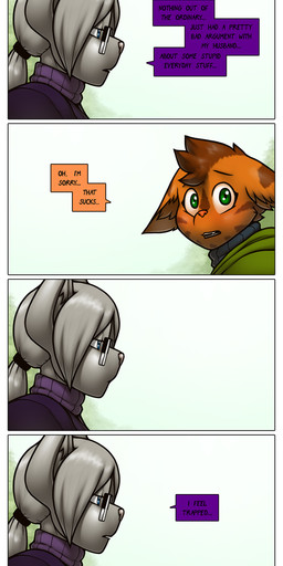 anthro dialogue duo eyewear female glasses male male/female text james_howard patreon agatha_(james_howard) alphonse_(james_howard) cougar domestic_cat felid feline felis mammal absurd_res comic english_text hi_res