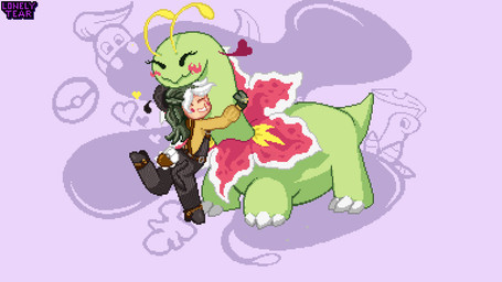 ambiguous_gender antennae_(anatomy) belt belt_buckle blush buckle clothing duo eyes_closed female feral flower gloves green_body green_hair hair handwear heart_symbol male overalls plant pokeball pouch_(clothing) simple_background tail tail_motion wiggle lonelytear nintendo pokemon bayleef chikorita generation_2_pokemon human mammal meganium pokemon_(species) 16:9 animated digital_media_(artwork) loop pixel_(artwork) pixel_animation widescreen