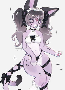 accessory anthro bangs bell bell_collar black_bow black_clothing black_markings black_thong black_underwear bow_ribbon clothing collar ear_piercing eyelashes female forehead_gem forked_tail furgonomics gem gradient_hair hair long_hair maid_headdress markings navel pawpads piercing pink_pawpads pokemorph purple_body purple_sclera ribbons simple_background solo tail tail_accessory tail_bow tail_ribbon thong topwear underwear unusual_anatomy unusual_tail white_background white_clothing white_eyes white_topwear cepto_(artist) nintendo pokemon eeveelution espeon generation_2_pokemon pokemon_(species) colored colored_sketch digital_drawing_(artwork) digital_media_(artwork) hi_res shaded sketch