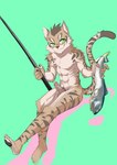 anthro countershading fur genitals green_eyes male nude penis solo blacktofu_(artist) nekojishi studio_klondike shu-chi deity felid feline fish leopard_cat mammal marine prionailurus