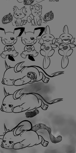 ambiguous_gender argument digestion disposal eyes_closed fart feces feces_in_intestines feral feral_pred feral_prey group larger_pred looking_back micro one_eye_closed open_mouth scat_disposal size_difference vore ninanidorina nintendo pokemon fennekin generation_1_pokemon generation_2_pokemon generation_3_pokemon generation_6_pokemon mudkip pichu pokemon_(species) raichu rattata vulpix absurd_res hi_res monochrome sketch