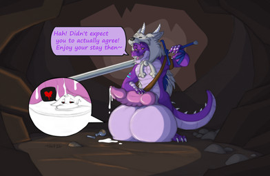 animal_genitalia animal_penis anthro anthro_pred balls balls_on_ground big_balls big_penis bodily_fluids cape cape_only cave clothing cock_vore cum cum_vore digestion duo erection fatal_vore genital_fluids genitals hand_on_penis horn huge_balls huge_penis hyper hyper_balls hyper_genitalia hyper_penis internal looking_pleasured male male/male male_anthro male_pred male_prey markings melee_weapon mostly_nude open_mouth penile penis potion_bottle precum same_size_vore scales speech_bubble sword sword_on_back text vore weapon weapon_on_back willing_pred willing_prey sillywerwolf mythology silly_werewolf canid canine canis kobold mammal mythological_canine mythological_creature scalie werecanid werecanine werecreature werewolf wolf digital_media_(artwork) hi_res