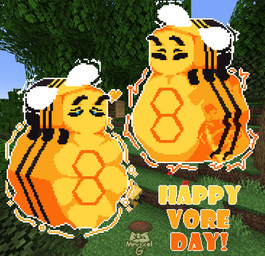 ambiguous_gender digestion feral feral_pred feral_vore group size_difference smaller_pred unwilling_prey vore pixelg microsoft minecraft mojang vore_day vore_day_2025 xbox_game_studios arthropod bee bee_(minecraft) elemental_creature hymenopteran insect mineral_fauna