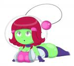 armor big_breasts big_butt breasts butt cleavage clothed clothing female green_body green_skin grey_eyes hair headgear helmet not_furry red_hair solo purplescarf mighty_milky_way wayforward luna_(mighty_milky_way) alien hi_res