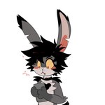 2021 ambiguous_gender anthro black_hair cellphone countershading electronics fur grey_body grey_fur hair hi_res holding_cellphone holding_object holding_phone holding_smartphone izuku. lagomorph leporid mammal notched_ear phone rabbit simple_background smartphone solo white_background