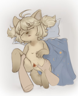 anthro bedding belly blanket blonde_hair clitoris female flat_chested floating_hands genitals hair half-spread_vulva holding_leg holding_thigh navel pillow sleep_molestation sleeping solo_focus spread_legs spread_vulva spreading tied_hair vulva young chisanakei cyberconnect2 fuga:_melodies_of_steel little_tail_bronx mei_marzipan canid canine caninu canis domestic_dog mammal absurd_res hi_res