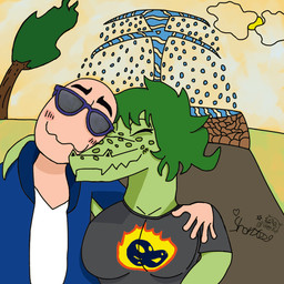 anthro bald blue_clothing blue_jacket blue_topwear bone branch clothing cloud duo eyewear eyewear_on_head female forest glasses golden_hour grass green_hair grey_clothing grey_shirt grey_t-shirt grey_topwear hair hug hugging_another hugging_from_behind jacket leaf light light_beam love male male/female plant purple_eyewear purple_glasses romantic romantic_couple shirt skull snout sun sunbeam sunglasses sunglasses_on_face sunglasses_on_head sunlight t-shirt topwear tree water water_fountain wearing_sunglasses white_clothing white_shirt white_t-shirt white_topwear shortythegreat cavemanon_studios i_wani_hug_that_gator snoot_game inco_(iwhtg) olivia_halford alligator alligatorid baryonyx crocodilian dinosaur human humanoid mammal prehistoric_species reptile saurischian scalie spinosaurid theropod 1:1 hi_res