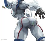 abs bubble_butt butt low-angle_view male mouthless muscular muscular_male question_mark solo sparkles worm's-eye_view shin_tamazuki yu-gi-oh! elemental_hero_neos alien duel_monster hi_res