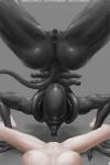 2:3 alien alien_(franchise) black_body black_skin breasts butt duo eyeless female female/female female_pov first_person_view genitals hi_res imminent_sex inner_mouth nihilophant not_furry nude open_mouth pose pussy solo_focus tongue tongue_out xenomorph