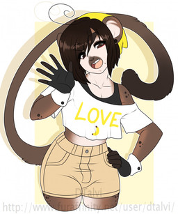 alternative_fashion anthro clothed clothing female fur hair looking_at_viewer open_mouth solo standing wide_hips dtalvi haplorhine mammal monkey primate hi_res