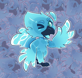 4_toes anisodactyl anthro beak chibi feet gesture looking_at_viewer male one_eye_closed open_beak open_mouth solo standing tail talons toes tongue water water_body waving waving_at_viewer winged_arms wings wink winking_at_viewer golden_bag_nero mythology luuklook avian elemental_creature mythological_avian mythological_bird mythological_creature water_creature water_phoenix hi_res