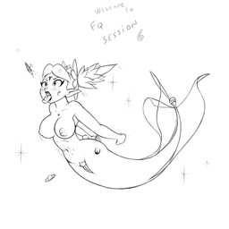 breasts female genitals nipples nude nude_female simple_background solo space split_form text vulva white_background frakass alien aquatic merfolk 1:1 2020 hi_res monochrome