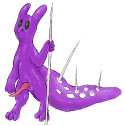 3_fingers 3_toes animal_genitalia black_eyes black_nose digitigrade feet fingers genital_slit genitals holding_melee_weapon holding_object holding_polearm holding_spear holding_weapon knot knotted_penis male melee_weapon penis polearm purple_body slit_penis solo spear tapering_penis toes weapon i-eat-hemi rain_world videocult spearmaster_(rain_world) slugcat