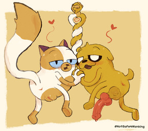 anthro duo elastic elastic_body elasticity female genitals heart_symbol long_arm male male/female nipples nude penis simple_background stretchy tail vulva notsafeforwanking adventure_time cartoon_network cake_the_cat jake_the_dog canid canine canis domestic_cat domestic_dog felid feline felis mammal digital_media_(artwork) hi_res