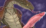 anthro autofellatio big_penis genitals gradient_background huge_penis male masturbation oral oral_masturbation penile penile_masturbation penis simple_background solo h56_(hikkoro) shimahebi reptile scalie snake