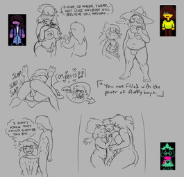 3_toes 4_fingers after_sex anal anal_penetration anime_nosebleed anthro anus aroused backsack balls big_breasts big_penis biped bisexual blood blush bodily_fluids body_hair bottomwear breasts bulge butt clothed clothing clothing_lift collar cuddling dialogue drooling erection eyewear feet female fingers floppy_ears foreskin freckles from_front_position fur genitals glasses grey_background grin group hair hair_over_eyes hand_on_head happy_trail hat head_tuft headgear headwear heart_symbol horn human_on_anthro humanoid_genitalia humanoid_penis interspecies legs_up long_penis lying male male/female male/male male_penetrated male_penetrating male_penetrating_male missionary_position mostly_nude navel nipple_piercing nipples non-mammal_breasts nosebleed nude on_back onomatopoeia pants penetration penis perineum piercing pillow polyamory retracted_foreskin robe saliva scarf sex sharp_teeth shirt shirt_lift simple_background sleeping slightly_chubby smile sound_effects speech_bubble spiked_collar spikes sprite standing sweat sweatdrop teeth text thick_thighs thong thought_bubble toes topwear trio tuft underwear wide_eyed witch_hat kabrro deltarune undertale_(series) kris_dreemurr ralsei susie_(deltarune) bovid caprine darkner goat human mammal scalie 2018 absurd_res digital_media_(artwork) english_text hi_res sketch
