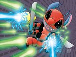 2021 4:3 4_arms 4_fingers alien antennae_(anatomy) belt clothed clothing crossover deadpool dipstick_antennae disney experiment_(lilo_and_stitch) fingers fully_clothed hi_res holding_object holding_weapon justin_joines lilo_and_stitch marvel melee_weapon multi_arm multi_limb multi_wielding multicolored_antennae notched_ear open_mouth open_smile plasma_blaster_(lilo_and_stitch) plasma_gun ranged_weapon smile solo stitch_(lilo_and_stitch) sword weapon