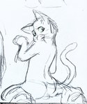 anthro balls boots butt clothing footwear fuzzy genitals green_eyes kneeling looking_back male mostly_nude on_ground raised_arm raised_tail rear_view shoes simple_background slim small_butt solo tail whiskers white_background ranranparadoxx dreamworks puss_in_boots_(franchise) puss_in_boots_(dreamworks) domestic_cat felid feline felis mammal hi_res sketch traditional_media_(artwork)