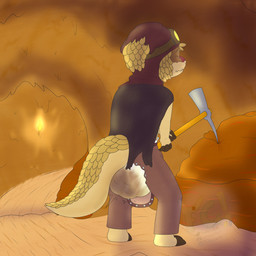 accident anthro bodily_fluids bottomwear boulder brown_body brown_scales button_(fastener) cave claws cloak clothed clothing diaper diaper_under_clothing exposed_diaper eyewear feces feces_blowout finger_claws frown genital_fluids goggles headgear headwear holding_object holding_pickaxe hood_up male mine pants pickaxe pooping rock scales shuddering soiled_diaper soiling soiling_diaper solo toe_claws torch unclean_diaper urine used_diaper wearing_diaper wet_diaper wetting wetting_diaper yellow_eyes yellow_sclera fennecat mammal pangolin 1:1 absurd_res hi_res watermark