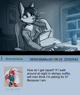 anthro biting_pencil bottomless chair choker clothed clothing computer_keyboard ear_markings environment eye_markings female fur furniture hair hoodie hoodie_only inviting jewelry markings necklace on_chair rape_mention red_hair sitting sitting_on_chair solo tan_body tan_fur text topwear topwear_only typing enginetrap 4chan monster_energy syl_(enginetrap) canid canine canis jackal mammal english_text monochrome nonbinary_(lore)